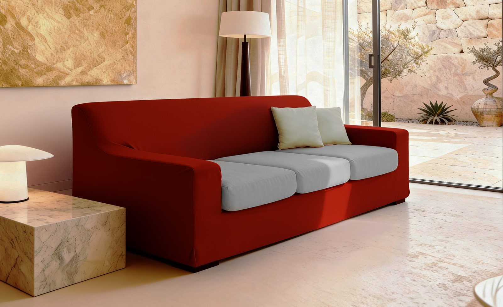 Divano rosso con copridivano Genius