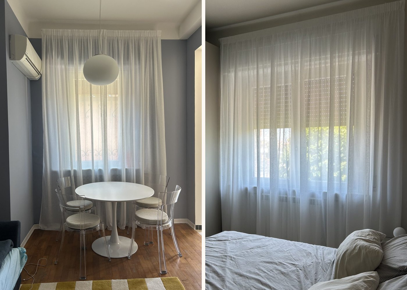 Tende arricciate montate da Lucia Home: la fascia arricciata copre il binario